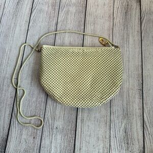 VINTAGE Cream Metal Mesh Shoulder Bag Purse